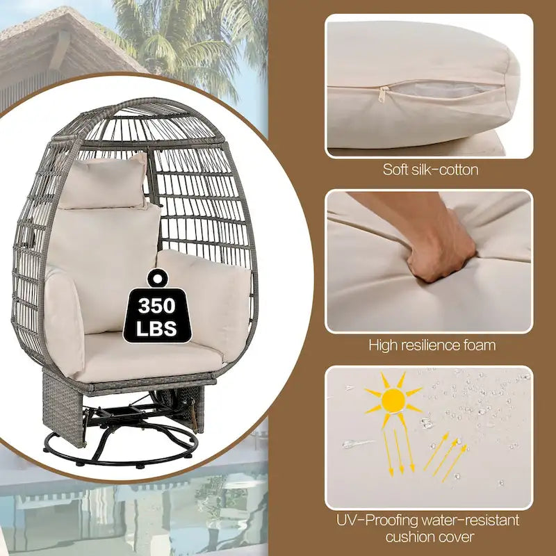 Fauteuil pivotant d'extérieur avec coussins, pour balcon, piscine et jardin