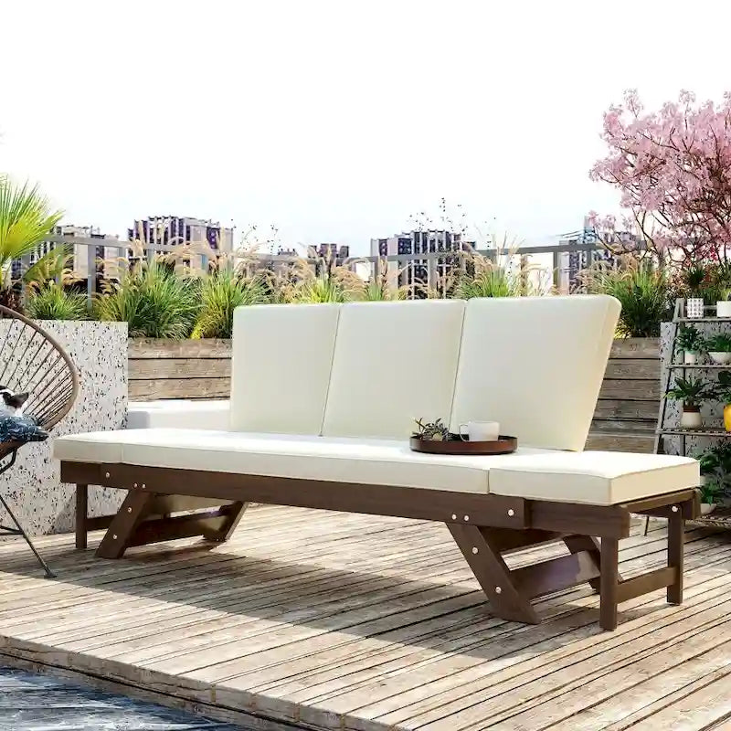Canapé-lit de jardin en bois réglable avec coussins pour petits espaces