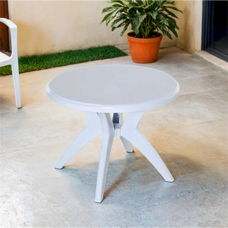 Table de patio ronde en plastique Outsunny avec trou pour parasol, table à manger