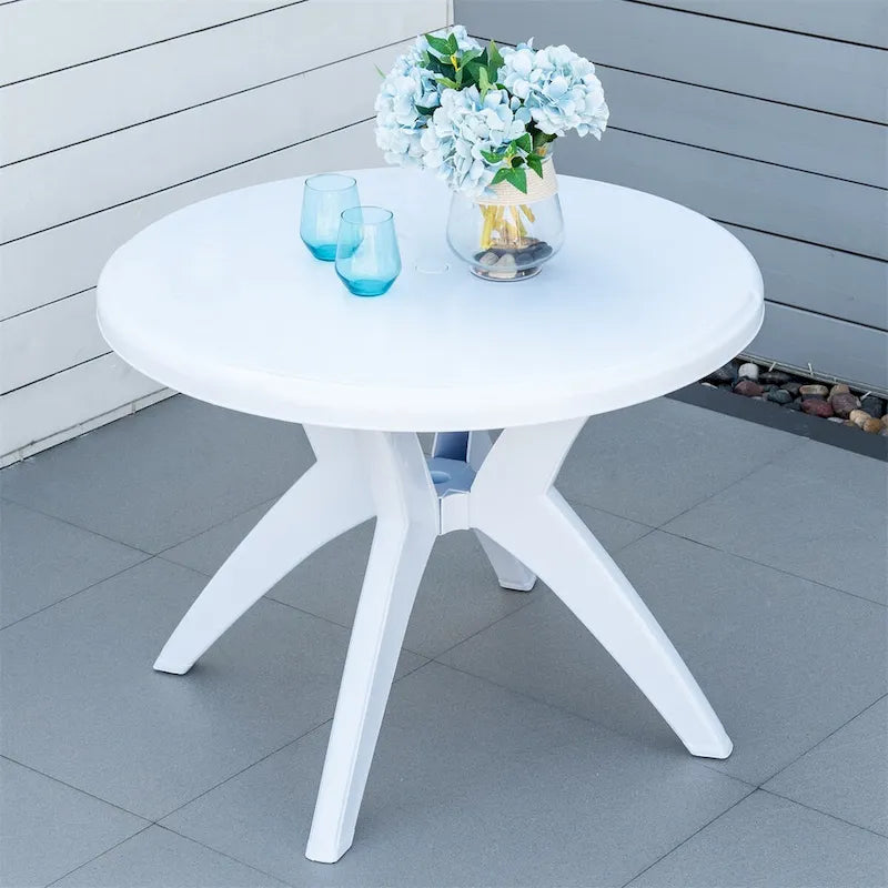 Table de patio ronde en plastique Outsunny avec trou pour parasol, table à manger