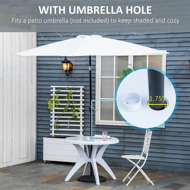 Table de patio ronde en plastique Outsunny avec trou pour parasol, table à manger