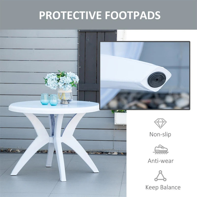 Table de patio ronde en plastique Outsunny avec trou pour parasol, table à manger