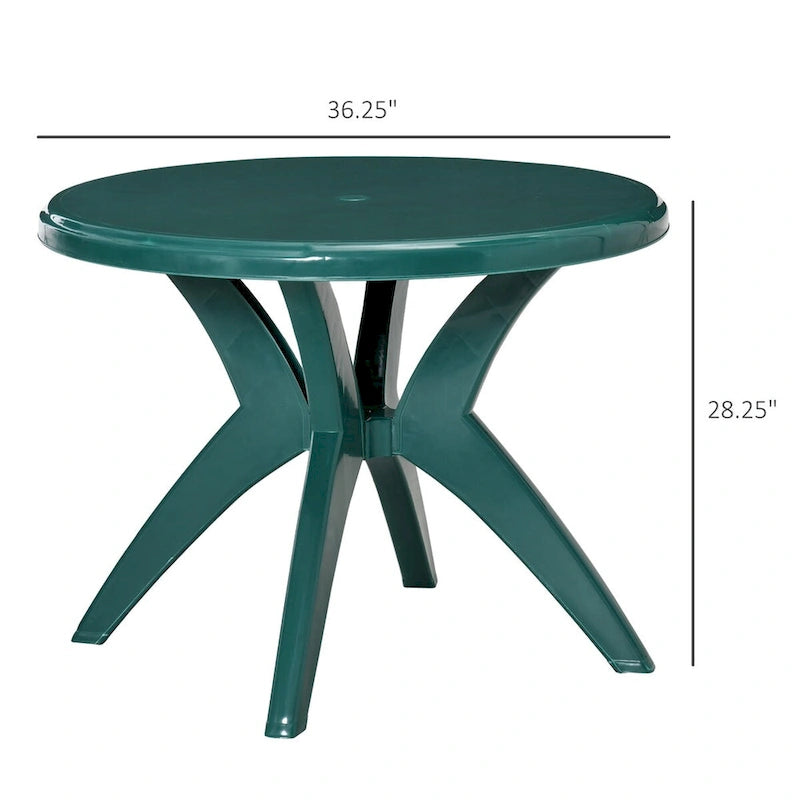 Table de patio ronde en plastique Outsunny avec trou pour parasol, table à manger