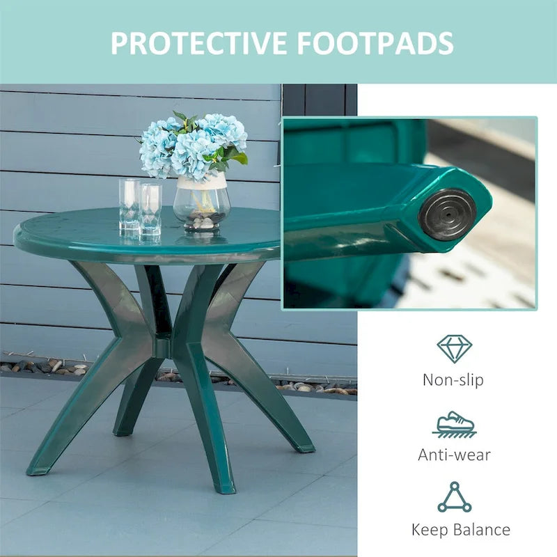 Table de patio ronde en plastique Outsunny avec trou pour parasol, table à manger