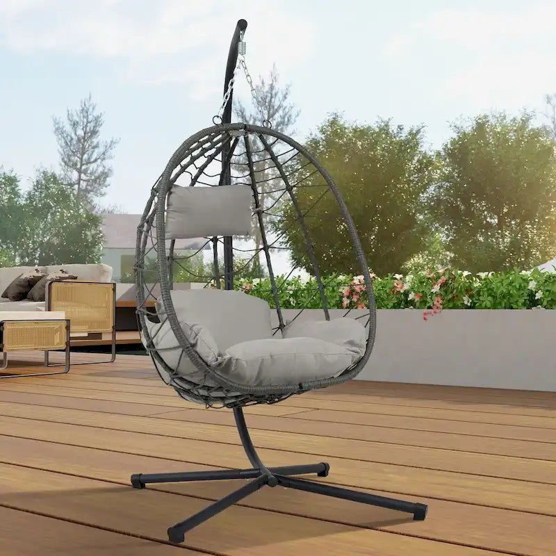 Fauteuil suspendu œuf avec support, balancelle d'intérieur/extérieur, fauteuil suspendu œuf pour terrasse, fauteuil suspendu panier avec support pour chambre, balcon