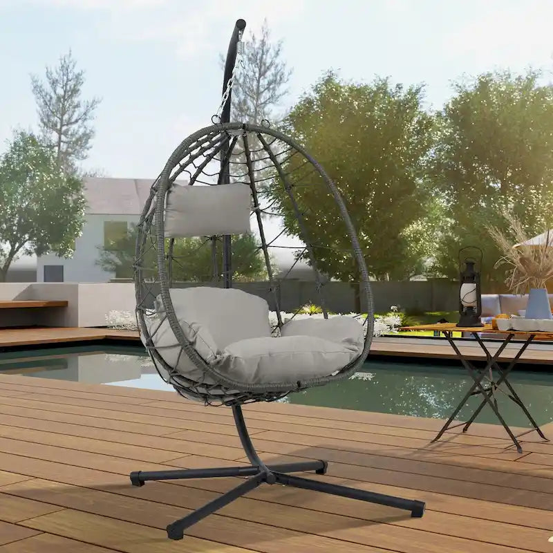 Fauteuil suspendu œuf avec support, balancelle d'intérieur/extérieur, fauteuil suspendu œuf pour terrasse, fauteuil suspendu panier avec support pour chambre, balcon