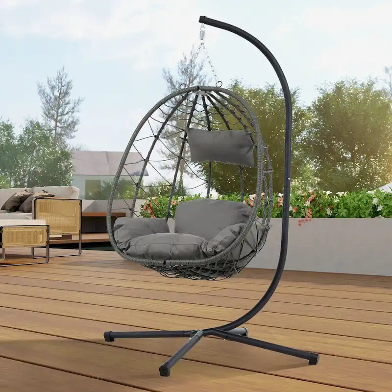 Fauteuil suspendu œuf avec support, balancelle d'intérieur/extérieur, fauteuil suspendu œuf pour terrasse, fauteuil suspendu panier avec support pour chambre, balcon