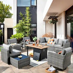Ensemble de mobilier de jardin en résine tressée XIZZI 10 pièces avec table foyer
