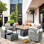 Ensemble de mobilier de jardin en résine tressée XIZZI 10 pièces avec table foyer