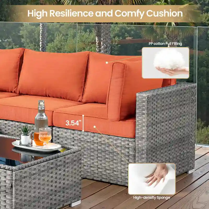 Ensemble de mobilier de jardin en résine tressée XIZZI 10 pièces avec table foyer