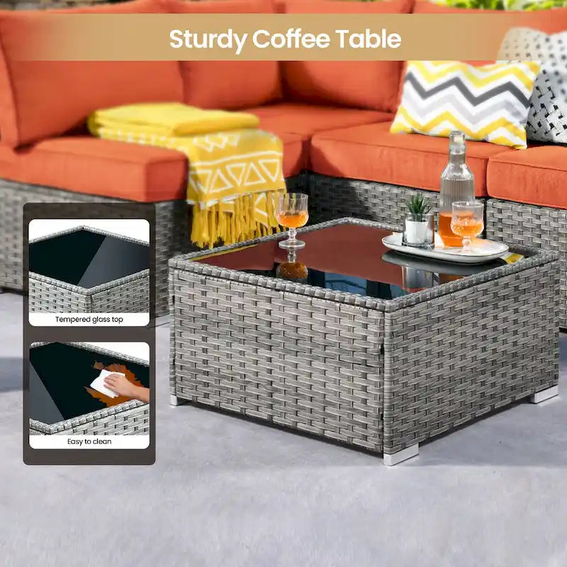 Ensemble de mobilier de jardin en résine tressée XIZZI 10 pièces avec table foyer