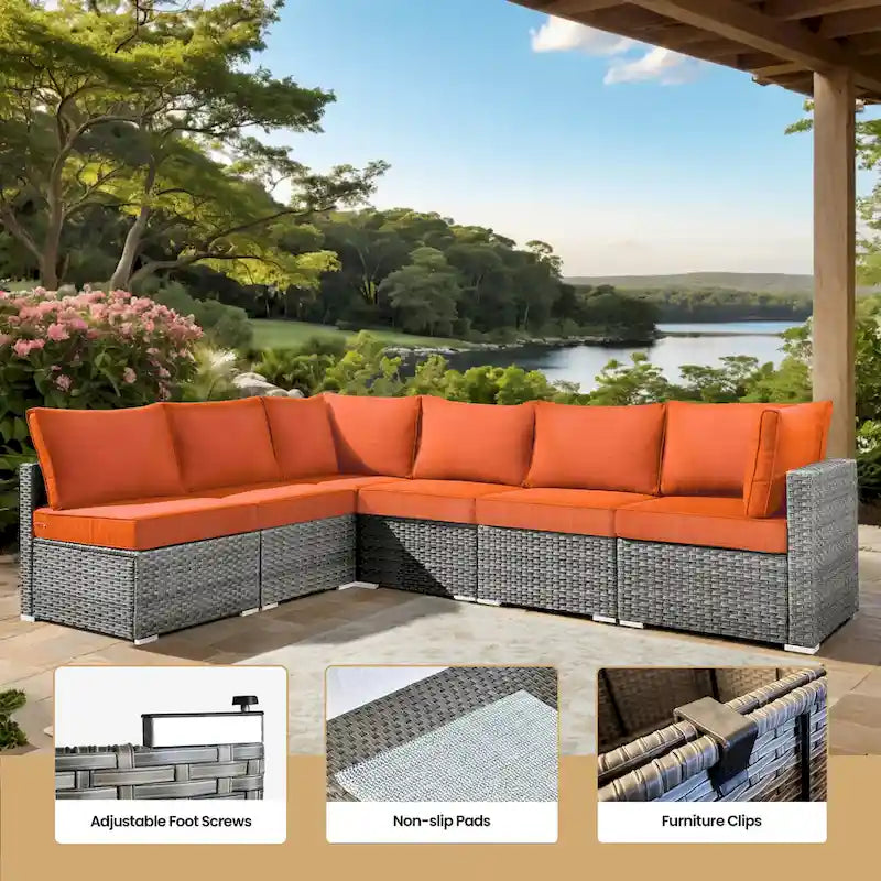 Ensemble de mobilier de jardin en résine tressée XIZZI 10 pièces avec table foyer