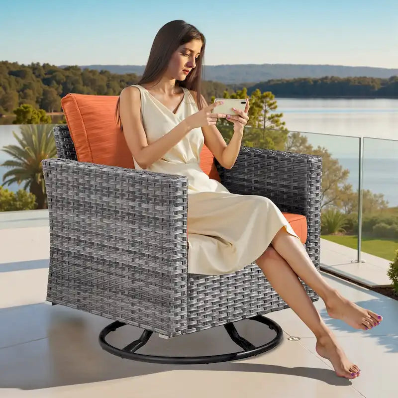Ensemble de mobilier de jardin en résine tressée XIZZI 10 pièces avec table foyer