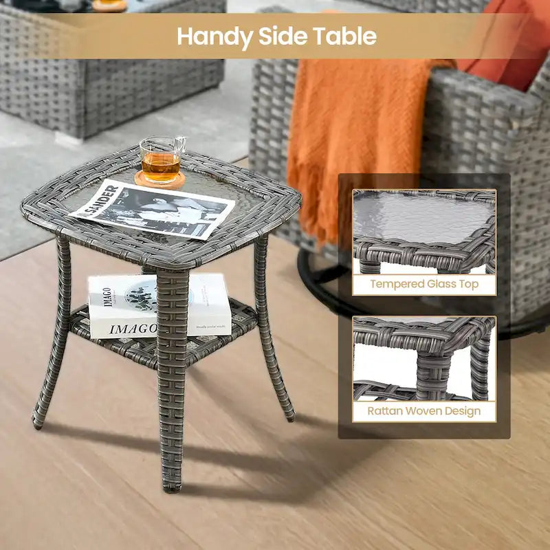 Ensemble de mobilier de jardin en résine tressée XIZZI 10 pièces avec table foyer