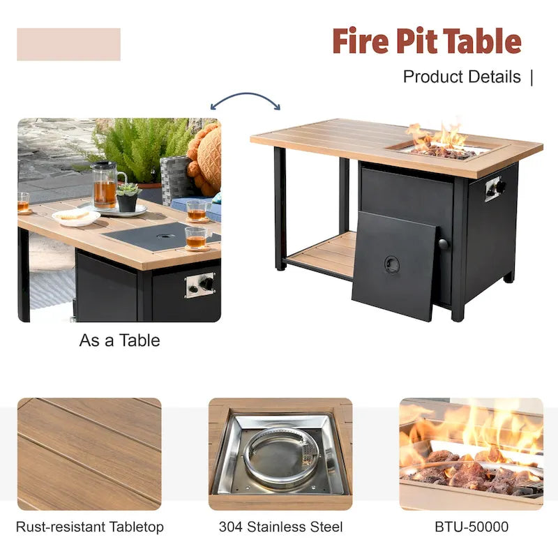 Ensemble de mobilier de jardin en résine tressée XIZZI 10 pièces avec table foyer