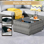 Ensemble de mobilier de jardin en résine tressée XIZZI 10 pièces avec table foyer