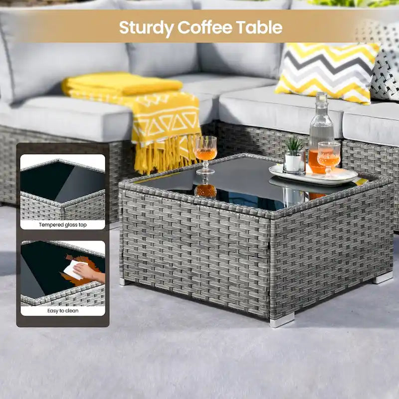 Ensemble de mobilier de jardin en résine tressée XIZZI 10 pièces avec table foyer