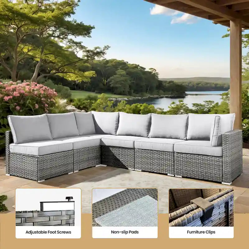 Ensemble de mobilier de jardin en résine tressée XIZZI 10 pièces avec table foyer