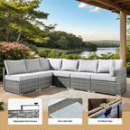 Ensemble de mobilier de jardin en résine tressée XIZZI 10 pièces avec table foyer