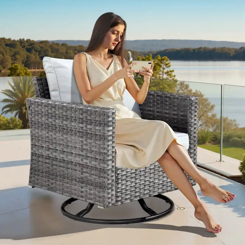 Ensemble de mobilier de jardin en résine tressée XIZZI 10 pièces avec table foyer