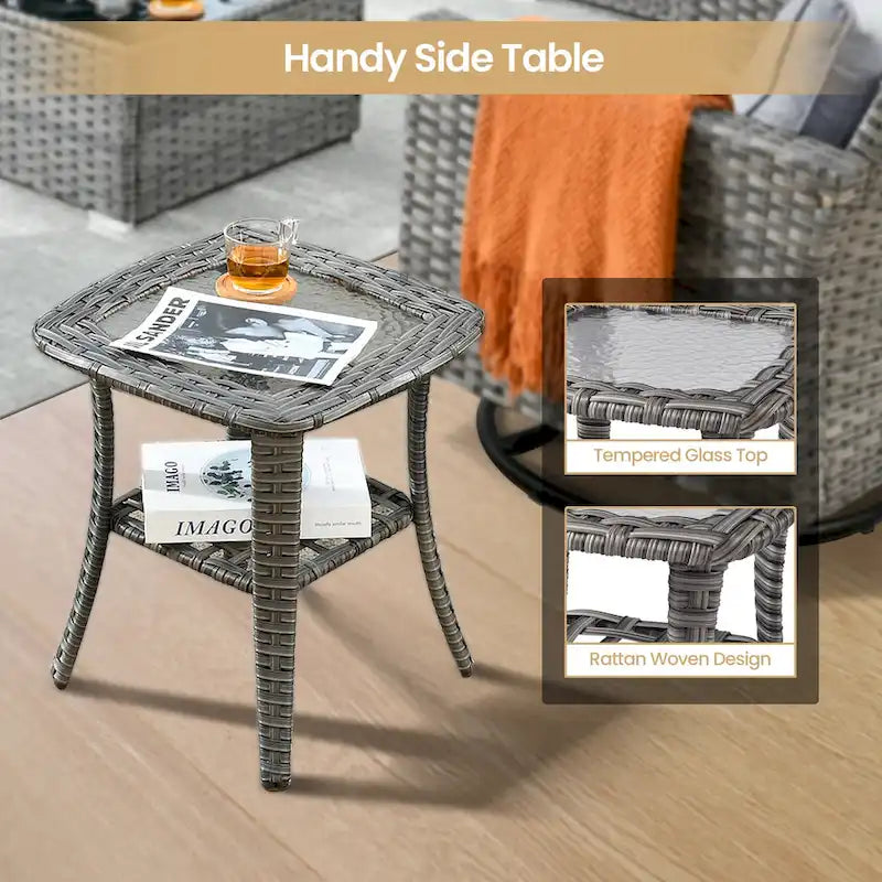 Ensemble de mobilier de jardin en résine tressée XIZZI 10 pièces avec table foyer