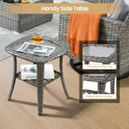 Ensemble de mobilier de jardin en résine tressée XIZZI 10 pièces avec table foyer