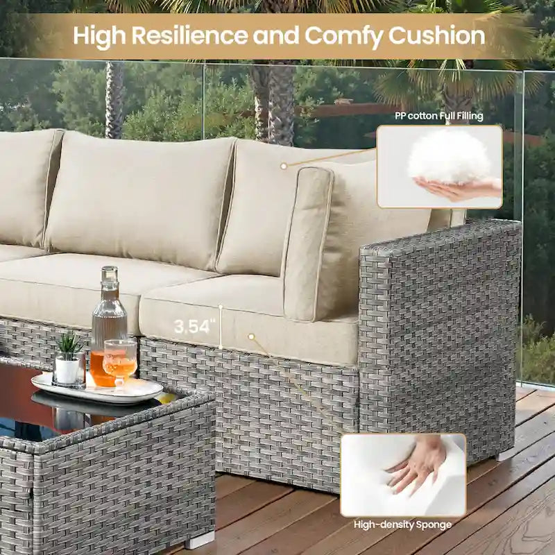 Ensemble de mobilier de jardin en résine tressée XIZZI 10 pièces avec table foyer