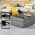Ensemble de mobilier de jardin en résine tressée XIZZI 10 pièces avec table foyer
