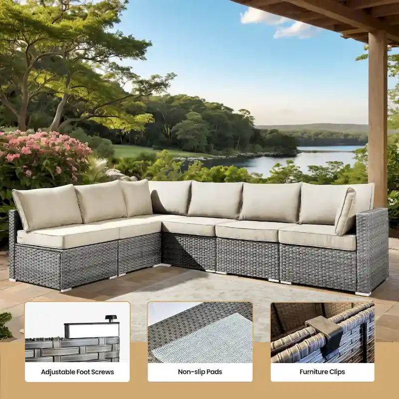 Ensemble de mobilier de jardin en résine tressée XIZZI 10 pièces avec table foyer