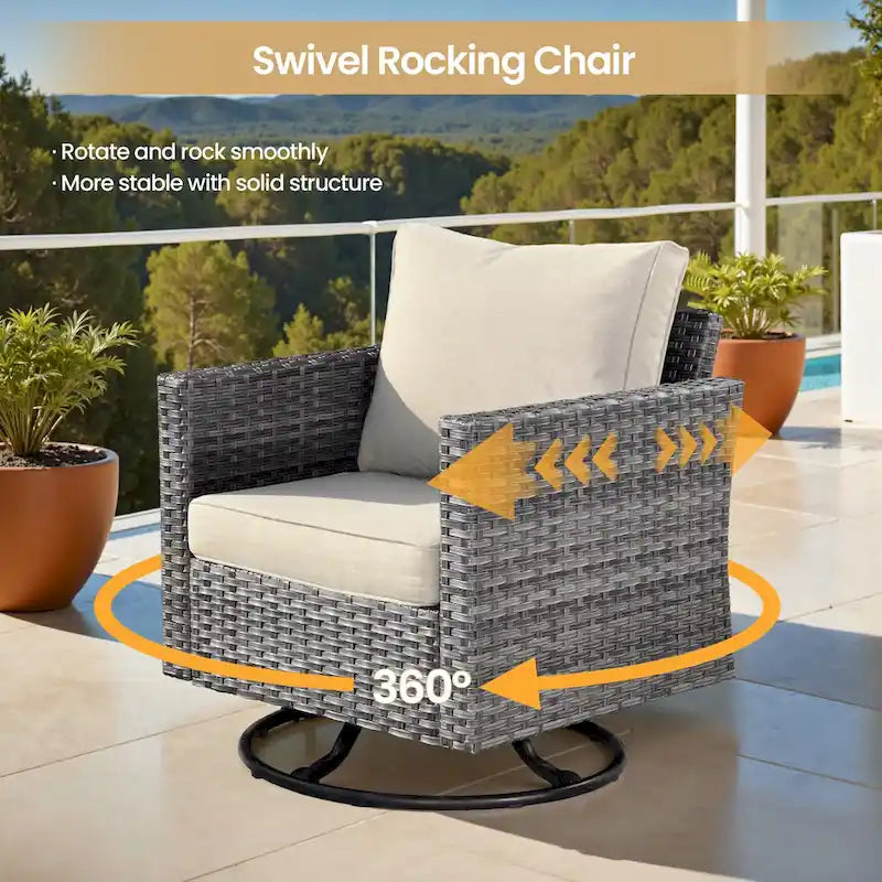 Ensemble de mobilier de jardin en résine tressée XIZZI 10 pièces avec table foyer
