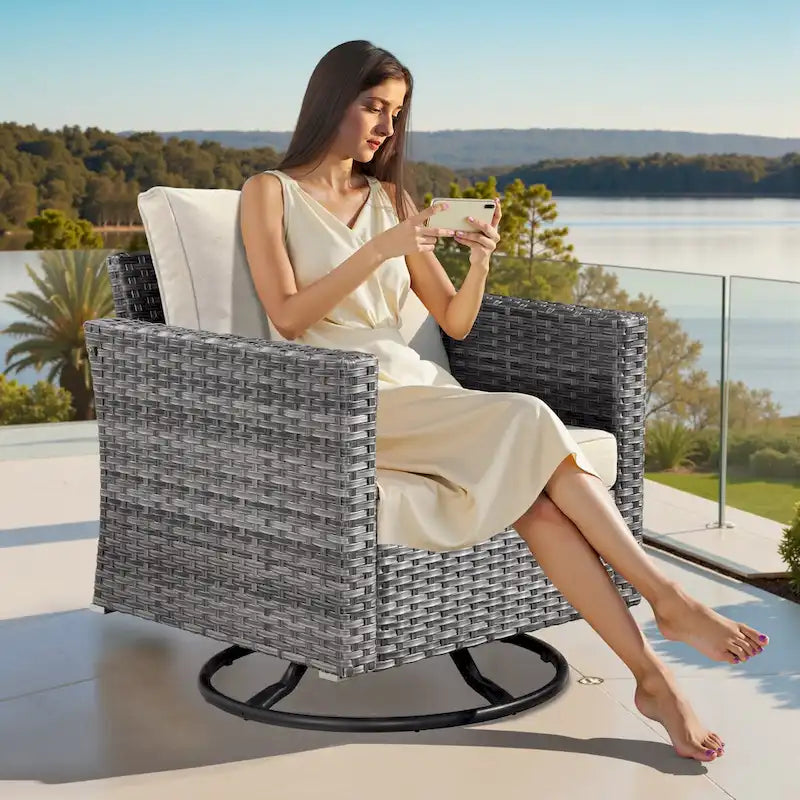 Ensemble de mobilier de jardin en résine tressée XIZZI 10 pièces avec table foyer