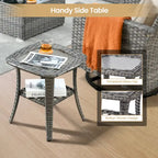 Ensemble de mobilier de jardin en résine tressée XIZZI 10 pièces avec table foyer