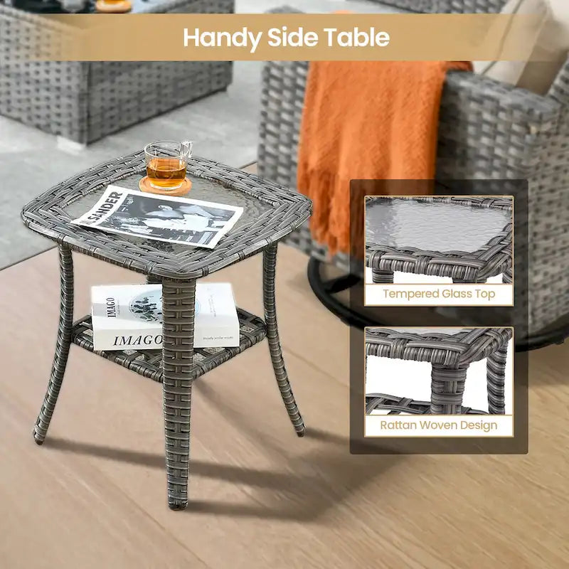Ensemble de mobilier de jardin en résine tressée XIZZI 10 pièces avec table foyer