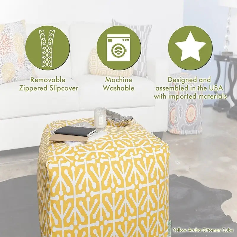 Pouf cube d'intérieur/extérieur à pois ikat Majestic Home Goods