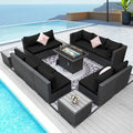 Ensemble de mobilier de jardin en résine tressée FINCATI avec canapé d'angle et foyer