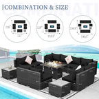 Ensemble de mobilier de jardin en résine tressée FINCATI avec canapé d'angle et foyer