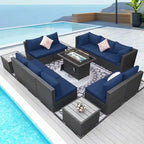 Ensemble de mobilier de jardin en résine tressée FINCATI avec canapé d'angle et foyer
