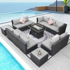 Ensemble de mobilier de jardin en résine tressée FINCATI avec canapé d'angle et foyer