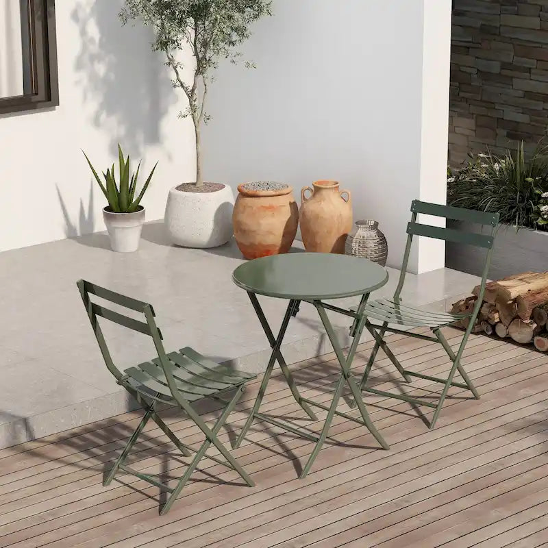 Ensemble bistro de patio 3 pièces comprenant une table ronde pliable et des chaises