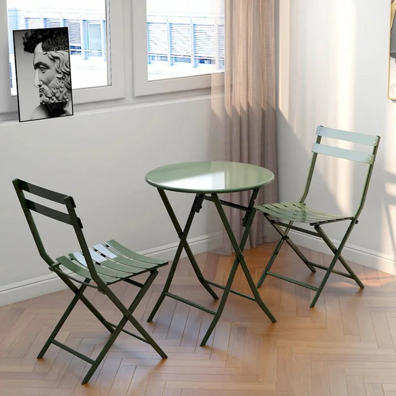 Ensemble bistro de patio 3 pièces comprenant une table ronde pliable et des chaises
