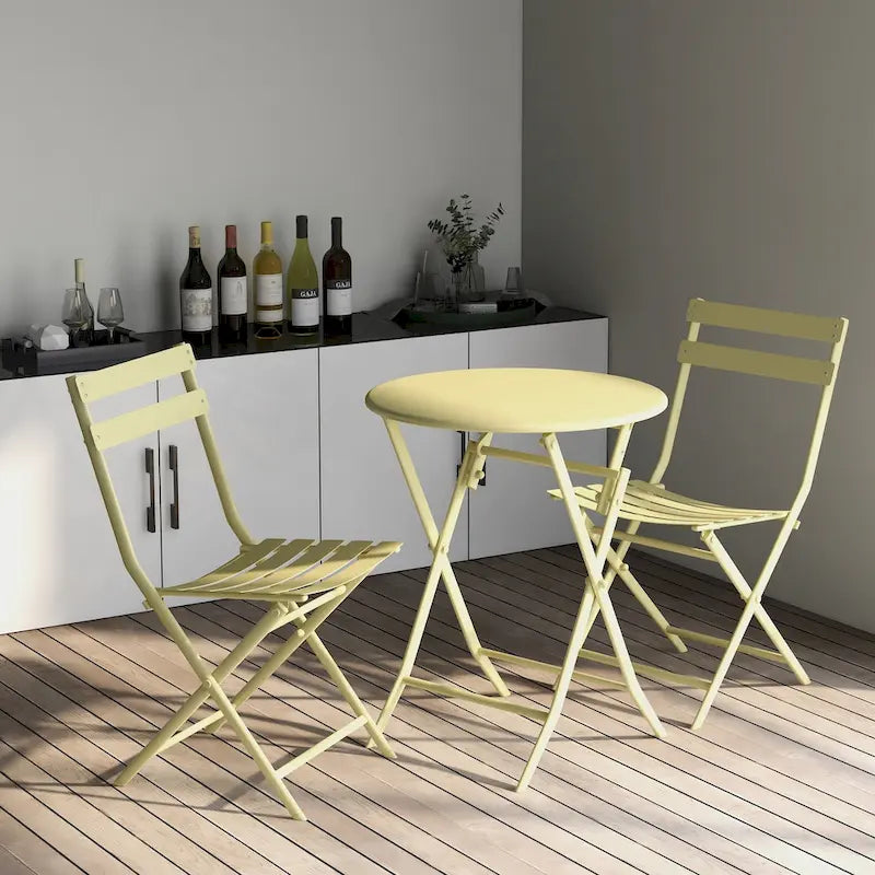 Ensemble bistro de patio 3 pièces comprenant une table ronde pliable et des chaises