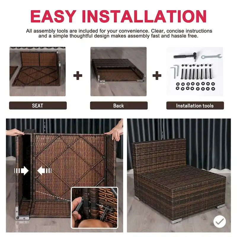Ensemble canapé d'angle en rotin avec table basse