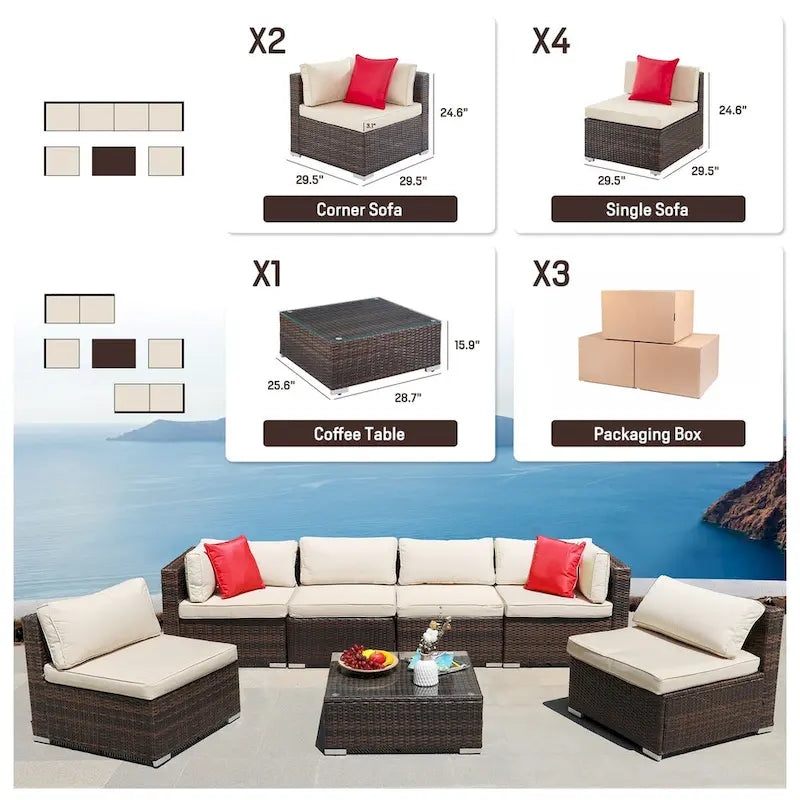 Ensemble canapé d'angle en rotin avec table basse