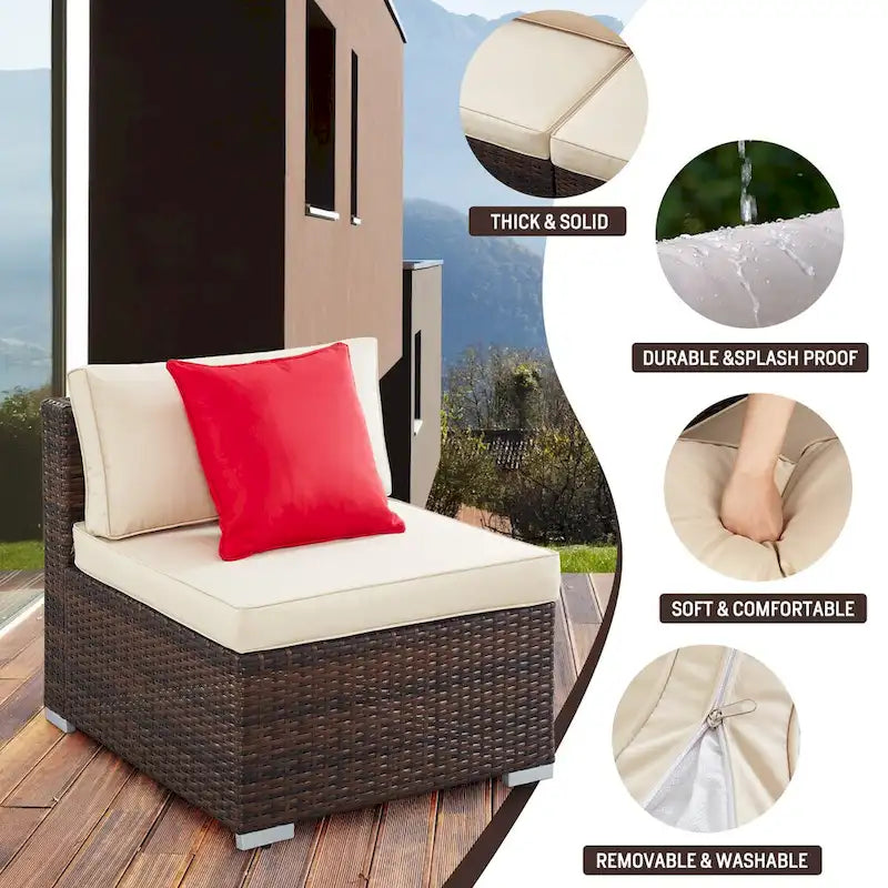 Ensemble canapé d'angle en rotin avec table basse