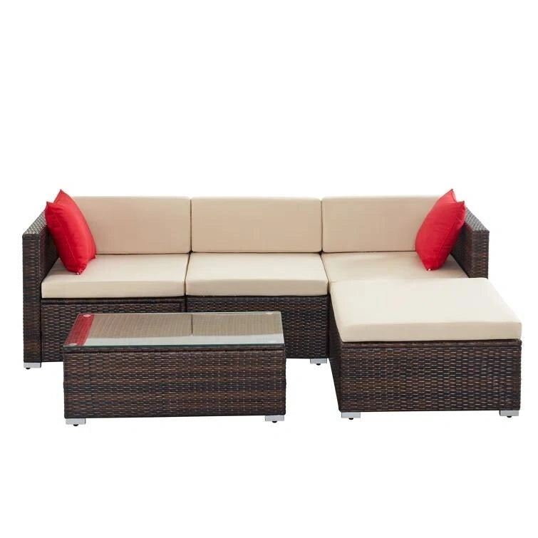 Ensemble canapé d'angle en rotin avec table basse