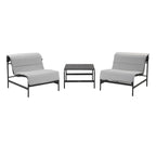 Ensemble de 3 chaises longues et table d'extérieur avec coussins amovibles