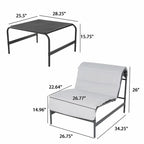 Ensemble de 3 chaises longues et table d'extérieur avec coussins amovibles