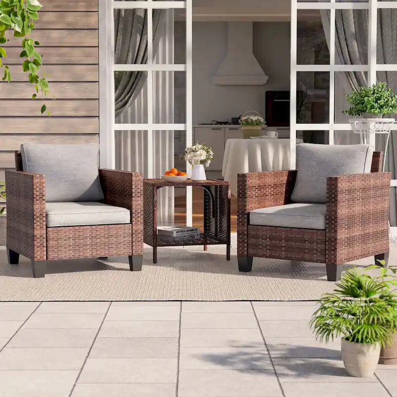 Ensemble de canapé de patio 3 pièces BONOSUKI en rotin marron avec table d'appoint