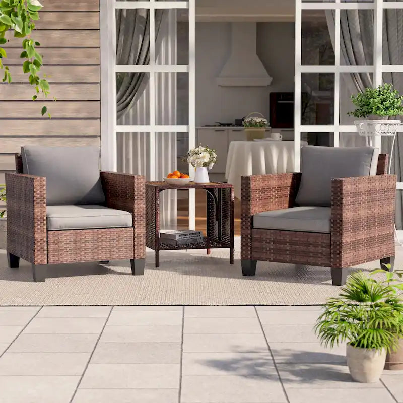 Ensemble de canapé de patio 3 pièces BONOSUKI en rotin marron avec table d'appoint