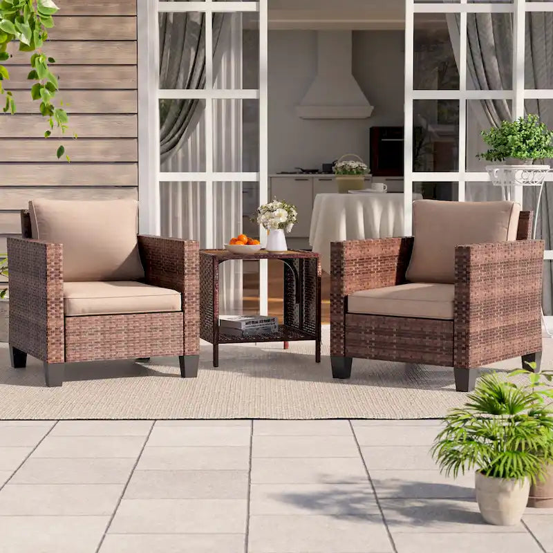Ensemble de canapé de patio 3 pièces BONOSUKI en rotin marron avec table d'appoint